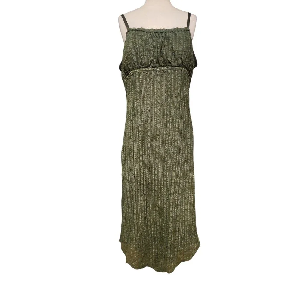 No Boundaries Lace Babydoll Maxi Dress Womens XL Green Coquette Hanky Hem Fairy